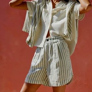 Madewell Linen-Blend Curved-Hem Shorts in Stripe